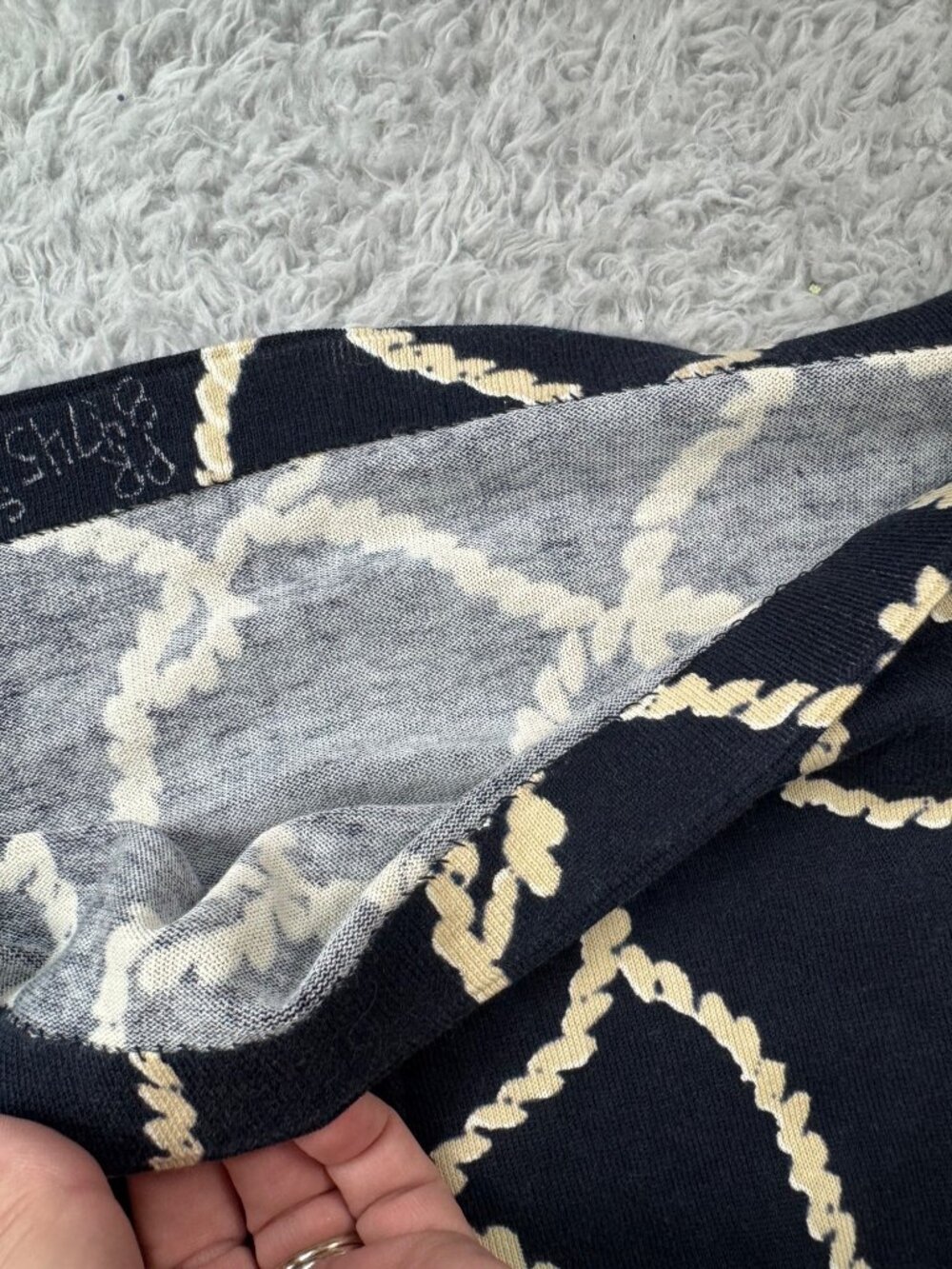 J.Crew Navy & Beige Rope Print Halter Top With Deep V-Neckline Comfort Travel - Picture 14 of 16